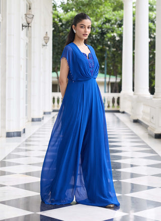 Khushi electric blue pleated jumpsuit