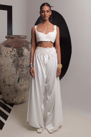 Serenity Ivory Bustier And High Low Pants by Nautanky, available on Indiaspopup.com