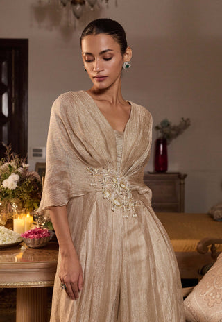 Armira tissue gold pleated jumpsuit