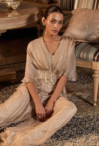 Armira tissue gold pleated jumpsuit