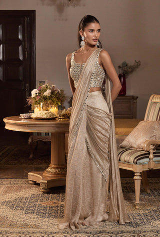 Shagun tissue gold embellished sari with blouse