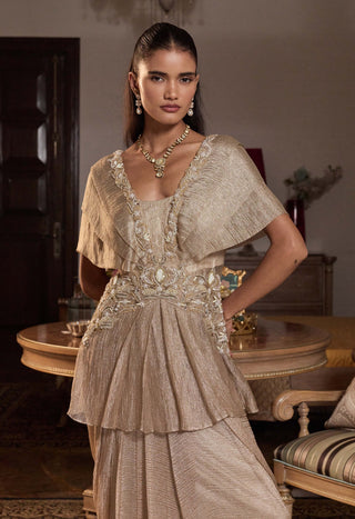 Kangana tissue gold peplum and skirt set