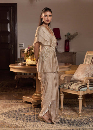 Kangana tissue gold peplum and skirt set