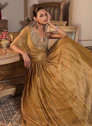 Indira tissue dark gold embellished lehenga set