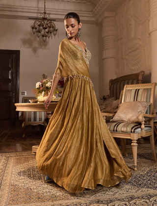Indira tissue dark gold embellished lehenga set