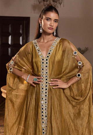 Heer tissue dark gold embellished kaftan
