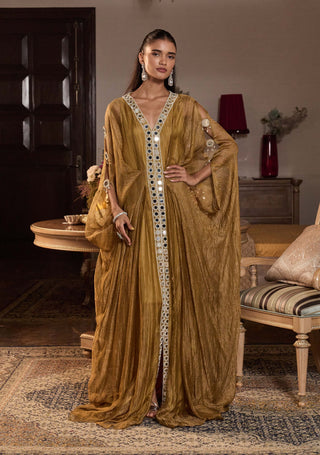 Heer tissue dark gold embellished kaftan