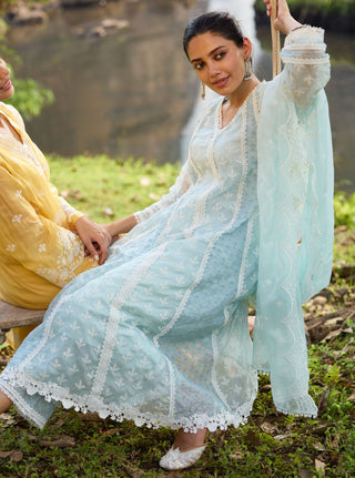 Maheen blue embroidered kurta set