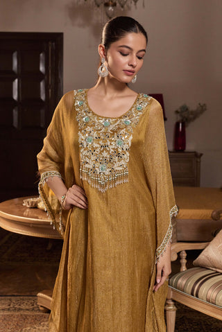 Amrita tissue dark gold kaftan pant set