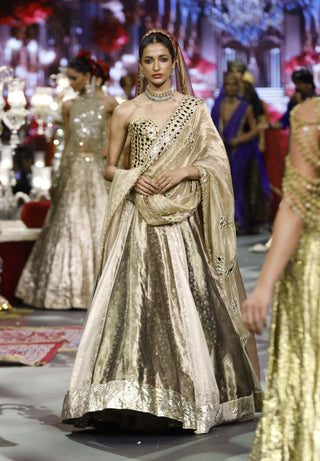 Zarika gold-plum-black lehenga set