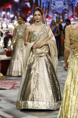 Zarika gold-plum-black lehenga set
