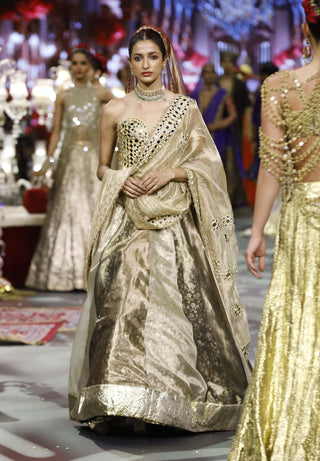 Zarika gold-plum-black lehenga set
