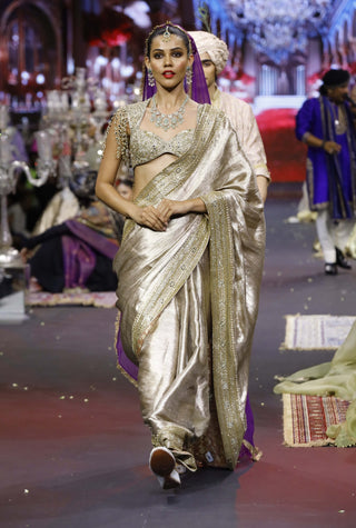Gulnoor rosegold ice blue sari set