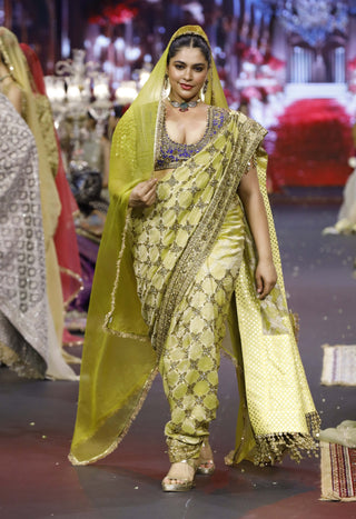 Neelkanthi yellow-blue noor sari set