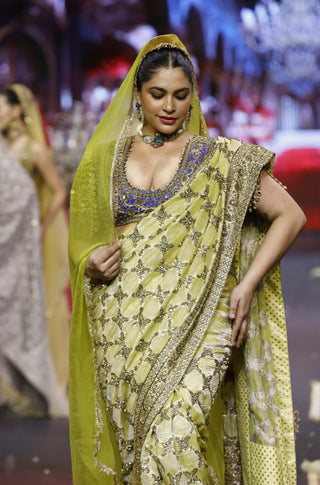 Neelkanthi yellow-blue noor sari set