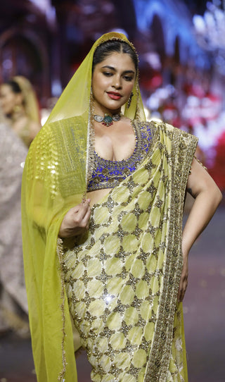 Neelkanthi yellow-blue noor sari set