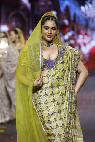 Neelkanthi yellow-blue noor sari set