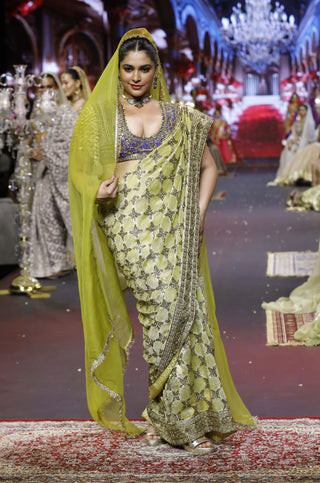 Neelkanthi yellow-blue noor sari set