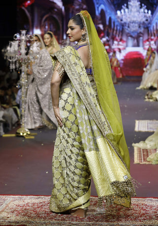 Neelkanthi yellow-blue noor sari set