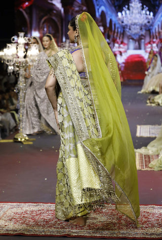 Neelkanthi yellow-blue noor sari set