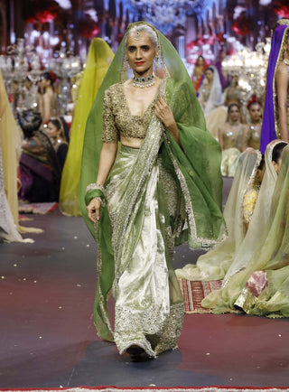 Zarika green-gold noor sari set