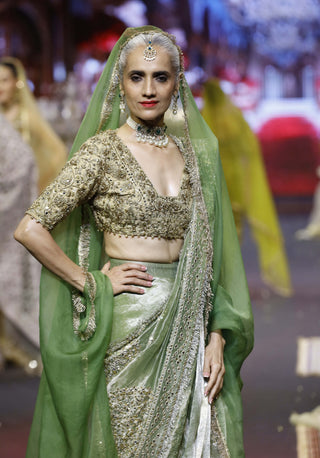 Zarika green-gold noor sari set