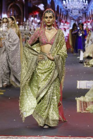 Gulnaar green-pink zareen sari set