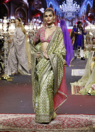 Gulnaar green-pink zareen sari set