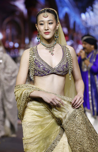 Pehrang yellow-purple sari set