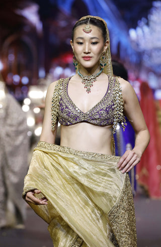 Pehrang yellow-purple sari set