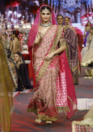 Gulrukh shades of pink ombré sari set