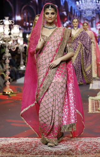 Gulrukh shades of pink ombré sari set
