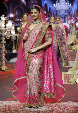 Gulrukh shades of pink ombré sari set