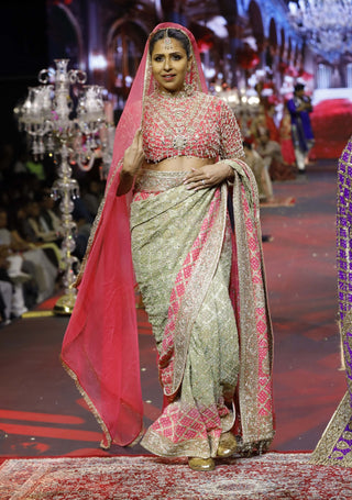 Gulnaar pink-green ombré sari set
