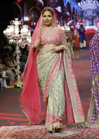 Gulnaar pink-green ombré sari set