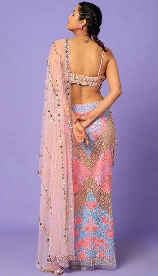 Papa Don'T Preach By Shubhika-Blush Pink Pre-Stitched Sari And Blouse-INDIASPOPUP.COM