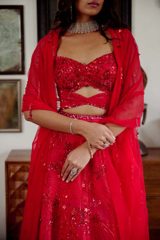 Tia red lehenga set