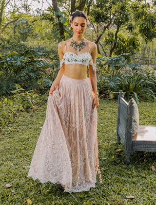 Ivory raw silk bralette and skirt