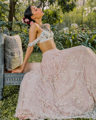 Ivory raw silk bralette and skirt