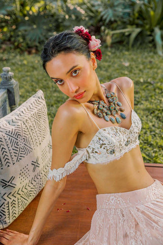 Ivory raw silk bralette and skirt