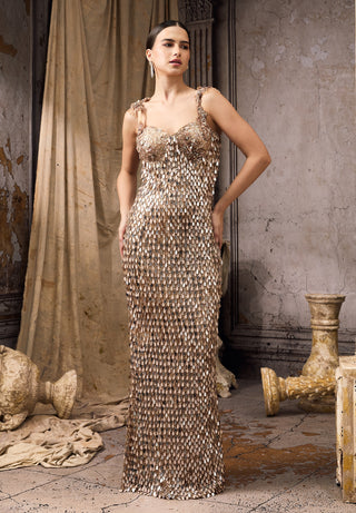 Nude gold tassel embellished gown