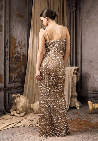 Nude gold tassel embellished gown