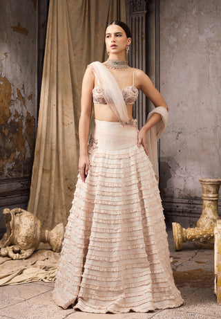 Blush pink embellished ruffle lehenga set
