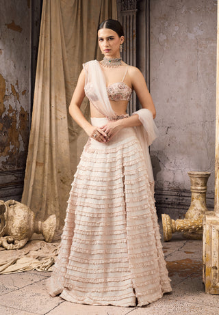 Blush pink embellished ruffle lehenga set