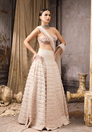 Blush pink embellished ruffle lehenga set