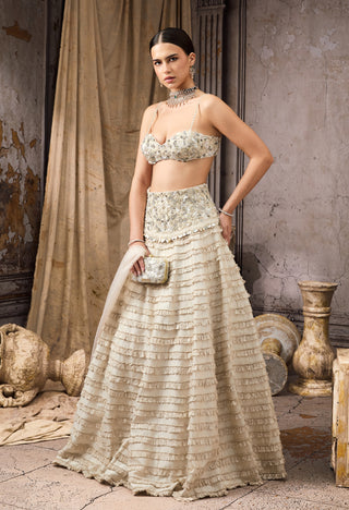 Ivory embellished tiered ruffle lehenga and blouse