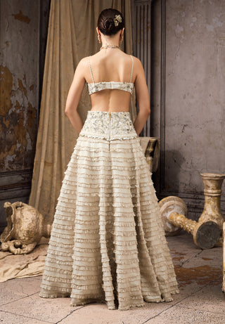 Ivory embellished tiered ruffle lehenga and blouse