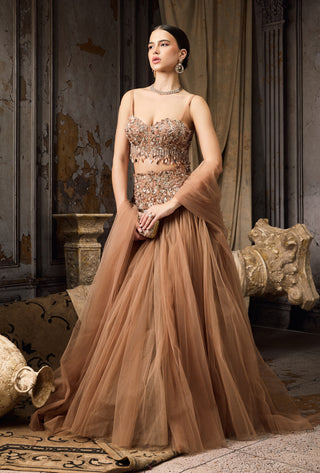 Nude embellished blouse tulle skirt set