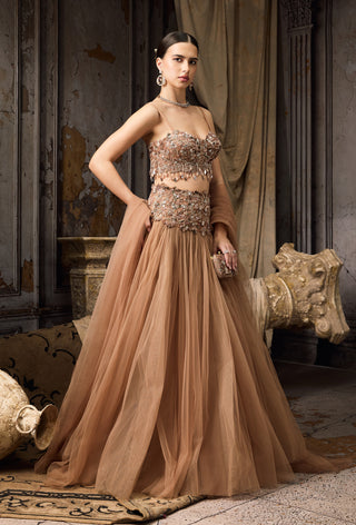 Nude embellished blouse tulle skirt set