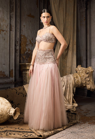 Blush pink embroidered tassel lehenga and blouse
